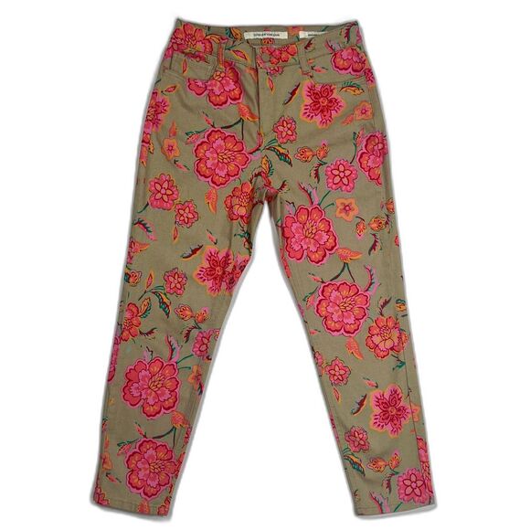 Jones New York Soho Women’s 10 Petite Tan/Pink Floral Slimming Jeans - Picture 1 of 8